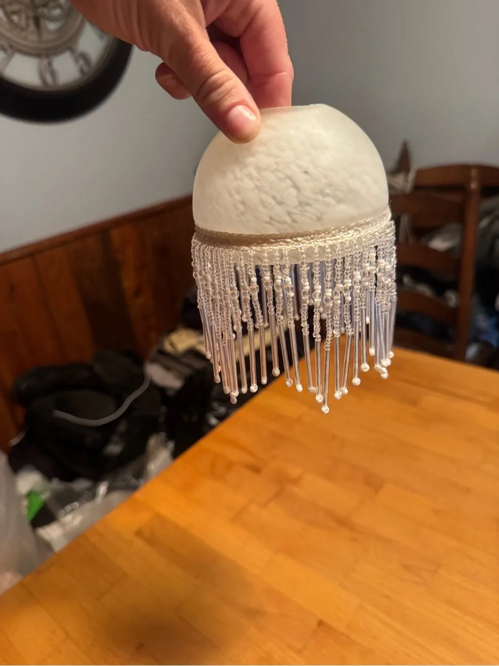 Beaded Fringe White Decorative Hanging Accent